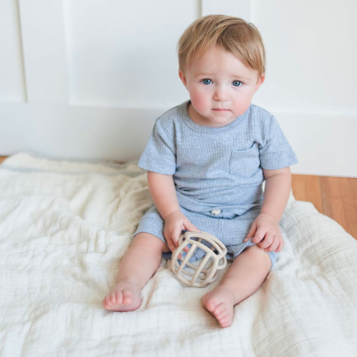 JBØRN Organic Cotton Ribbed Baby T-Shirt & Shorts Set ribbed Grey - Personalisable Baby Products Sold and Personalised by JustBørn