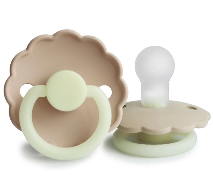 FRIGG Daisy Silicone Pacifiers Croissant Night Glow Yes - Personalisable Baby Products Sold and Personalised by JustBørn