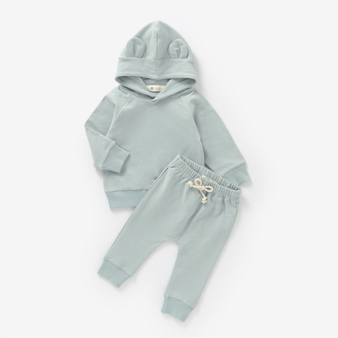 JBØRN Organic Cotton Baby Teddy Ears Hoodie & Joggers Set | Personalisable Mint - Personalisable Baby Products Sold and Personalised by JustBørn