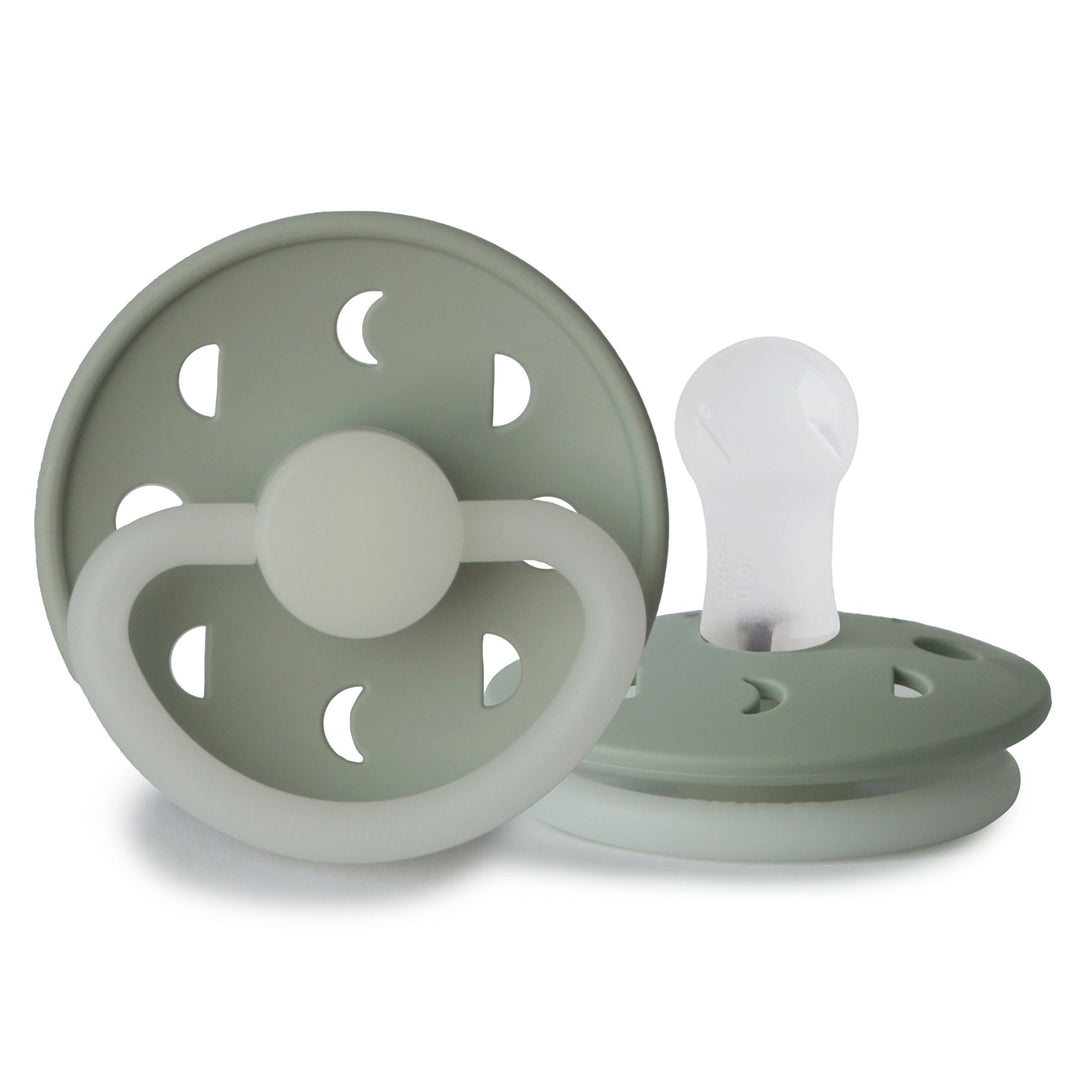 FRIGG Moon Silicone Pacifier Sage Night Glow - Personalisable Baby Products Sold and Personalised by JustBørn