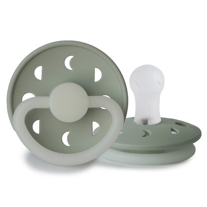 FRIGG Moon Silicone Pacifier Sage Night Glow - Personalisable Baby Products Sold and Personalised by JustBørn