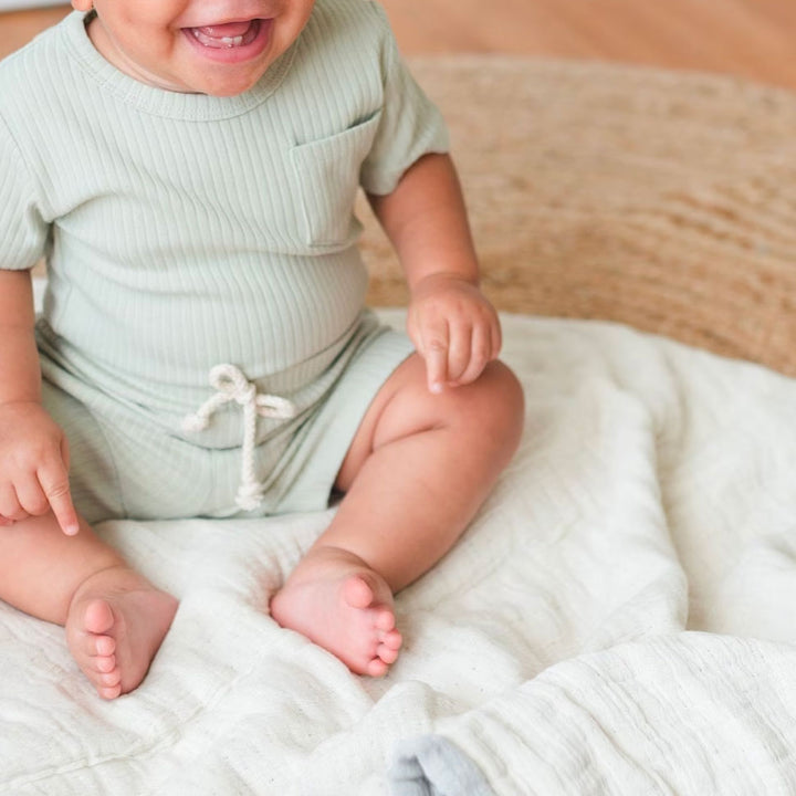 JBØRN Organic Cotton Ribbed Baby T-Shirt & Shorts Set 6-12m ribbed Sage - Personalisable Baby Products Sold and Personalised by JustBørn